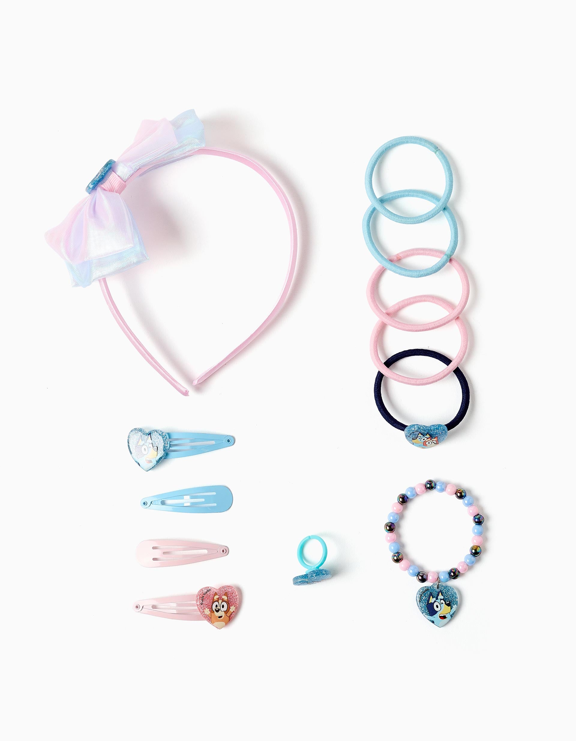 Set of 12 accessories of Bluey for girls, blue/pink