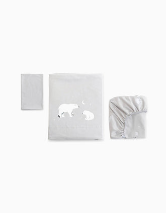 Cotton Bedding Set 3 Pcs Bonjour Bebe 60x120 Cm, Polaris Grey