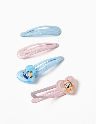 Lot de 4 pinces à cheveux Bluey pour bébé et fille, bleu/rose
