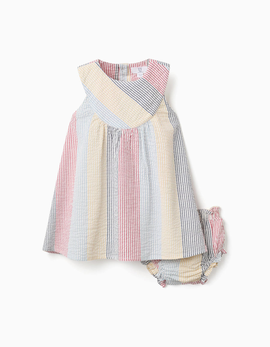 Striped cotton dress You&Me for baby girls, red/blue/yellow