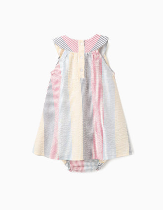 Vestido de algodão às riscas You&Me para bebé menina, vermelho/azul/amarelo