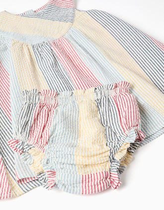 Vestido de algodão às riscas You&Me para bebé menina, vermelho/azul/amarelo