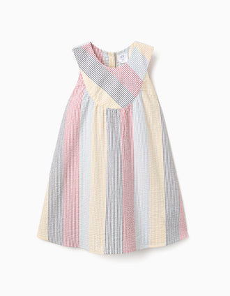 Vestido de algodão às riscas You&Me para menina, vermelho/azul/amarelo
