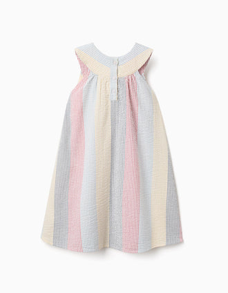 Vestido de algodão às riscas You&Me para menina, vermelho/azul/amarelo