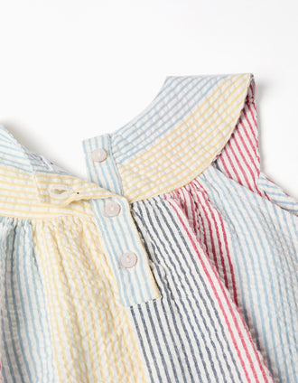 Vestido de algodão às riscas You&Me para menina, vermelho/azul/amarelo