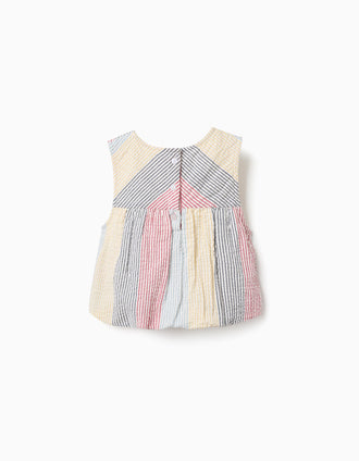 Blusa de algodão às riscas You&Me para menina, vermelho/azul/amarelo