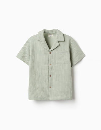 Chemise à manches courtes en double gaze de coton pour garçon, vert clair