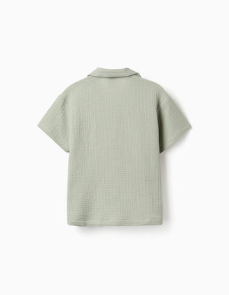 Chemise à manches courtes en double gaze de coton pour garçon, vert clair