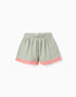 Cotton shorts with ric rac trim for girls, green/neon coral