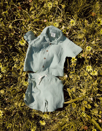 Ensemble chemise et short en coton pour nouveau-né et bébé, vert clair
