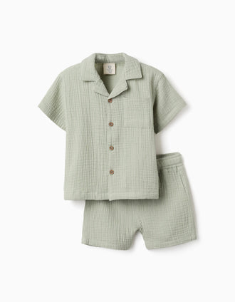 Ensemble chemise et short en coton pour nouveau-né et bébé, vert clair