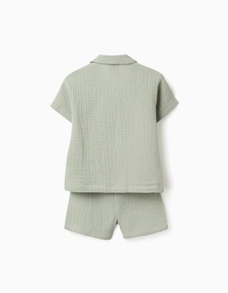 Ensemble chemise et short en coton pour nouveau-né et bébé, vert clair