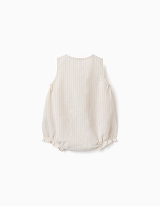 Cotton and linen romper with stripes for newborns, beige/white