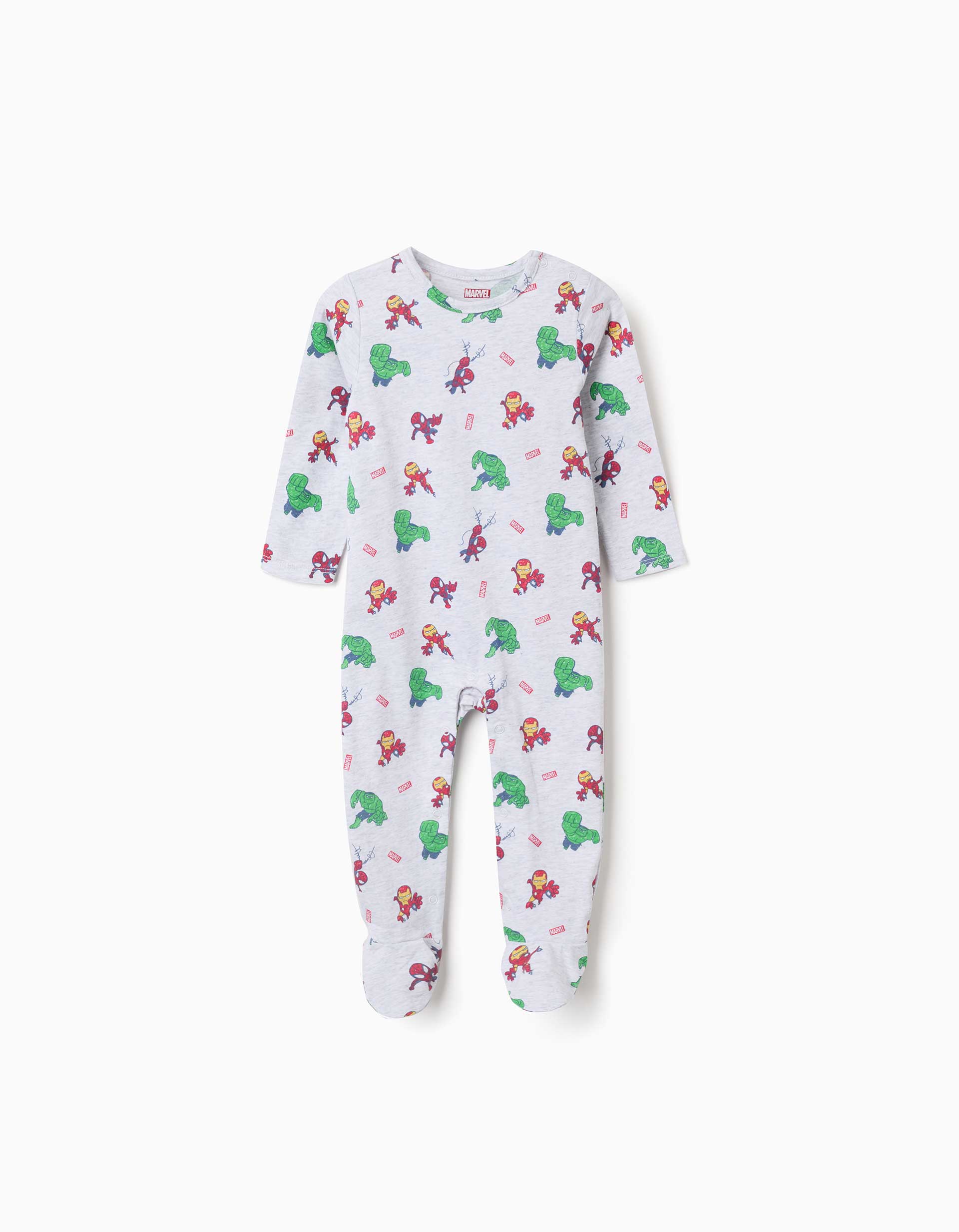 Babygrow de algodão com estampados Marvel para recém-nascido e bebé, cinza