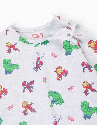 Babygrow de algodão com estampados Marvel para recém-nascido e bebé, cinza