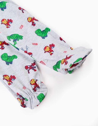 Babygrow de algodão com estampados Marvel para recém-nascido e bebé, cinza