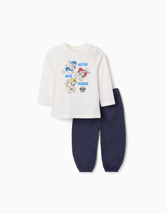 Long sleeve pyjamas with Paw Patrol print for baby boys, white/blue