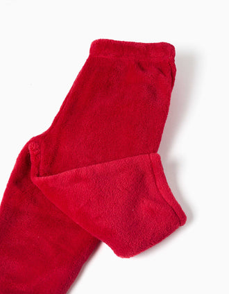 Pijama de terciopelo coral con reno bordado para bebé, blanco/rojo
