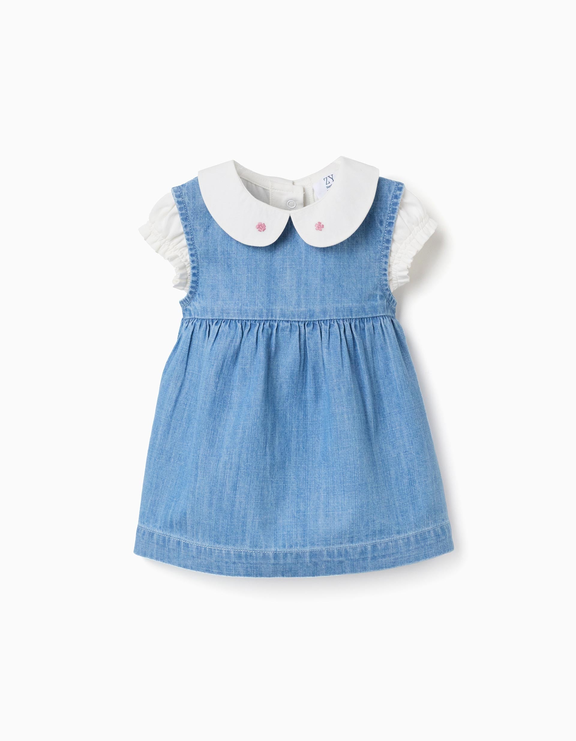 Body en coton + robe sans manches en jean pour nouveau-née, blanc/bleu