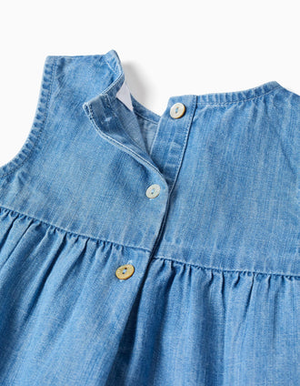 Body en coton + robe sans manches en jean pour nouveau-née, blanc/bleu