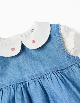 Body en coton + robe sans manches en jean pour nouveau-née, blanc/bleu