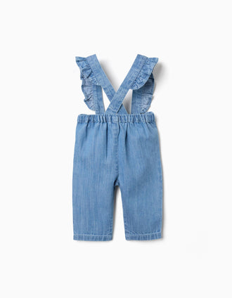 Pantalon en jean avec bretelles amovibles pour nouveau-née, bleu