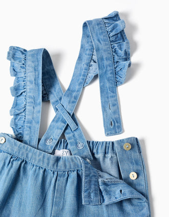 Pantalon en jean avec bretelles amovibles pour nouveau-née, bleu