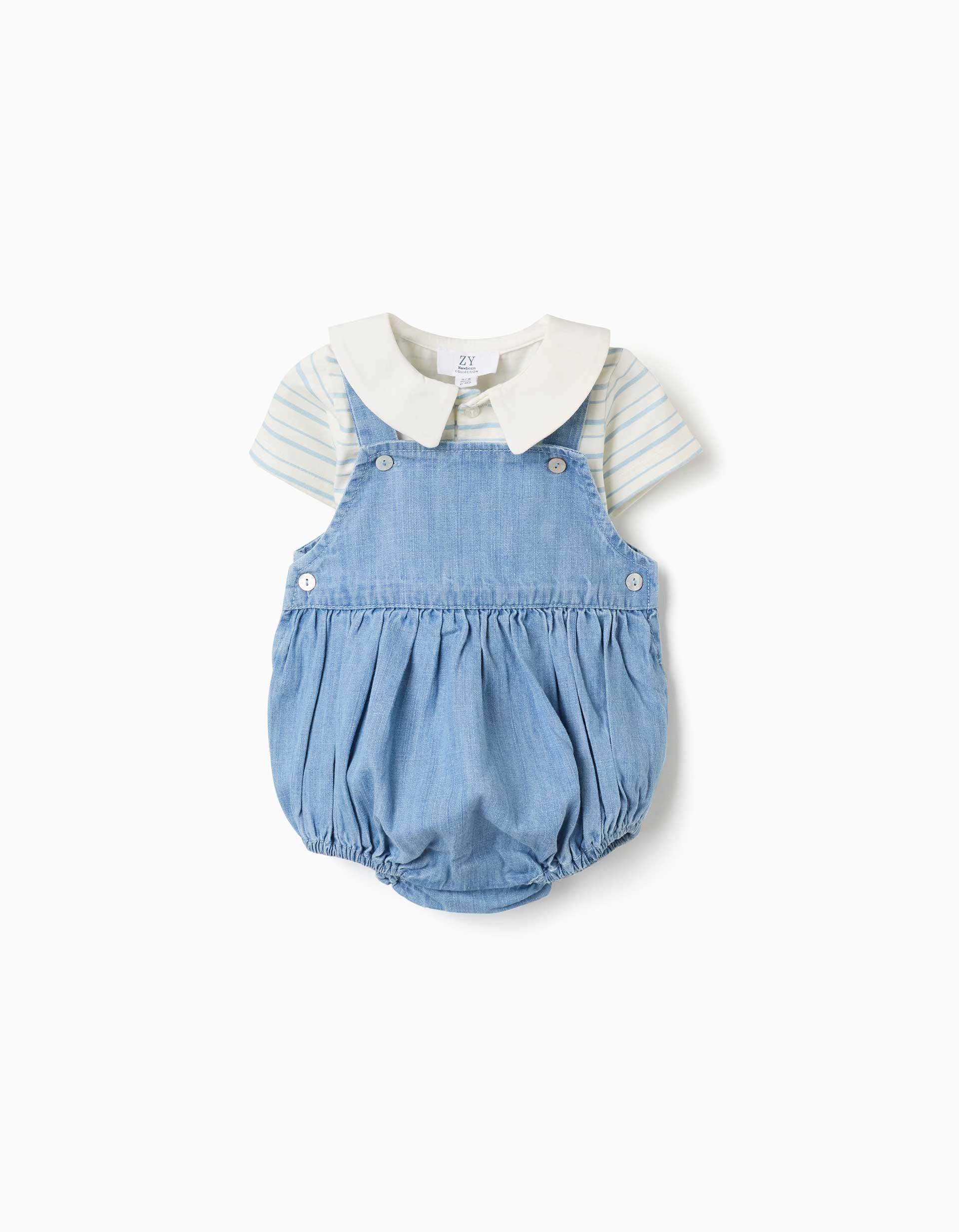 Body às riscas e fofo de ganga para recém-nascido, branco/azul