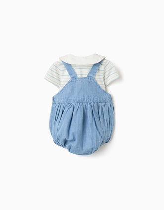 Body às riscas e fofo de ganga para recém-nascido, branco/azul