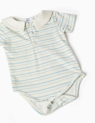 Body às riscas e fofo de ganga para recém-nascido, branco/azul
