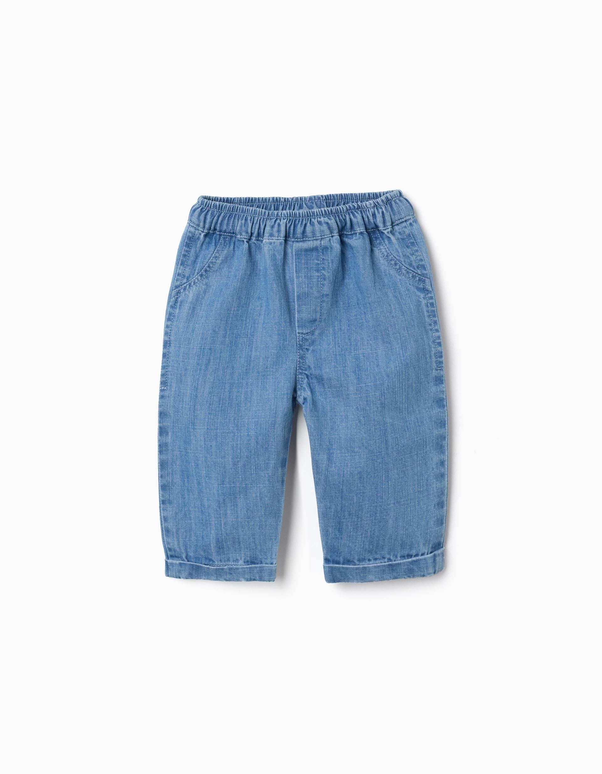 Pantalon en jean de coton avec taille élastique pour nouveau-nés, bleu