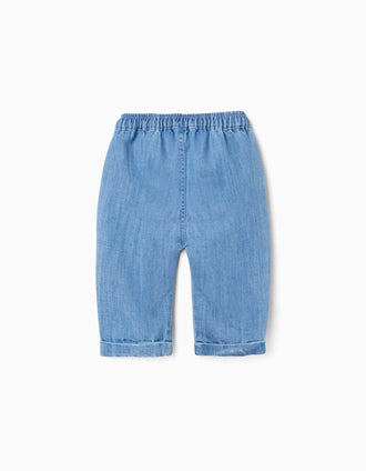 Pantalon en jean de coton avec taille élastique pour nouveau-nés, bleu