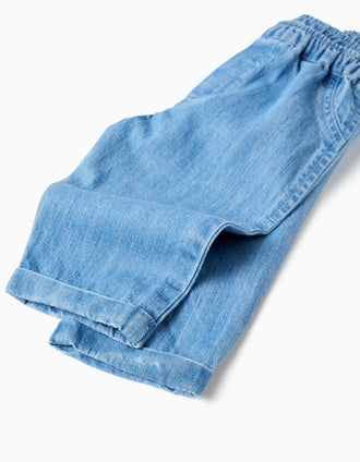 Pantalon en jean de coton avec taille élastique pour nouveau-nés, bleu