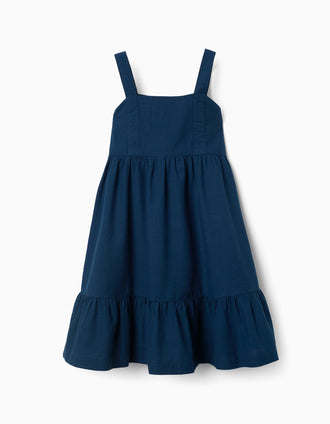 Vestido sem mangas de algodão com forro You&Me para menina, azul-escuro