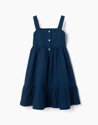 Vestido sem mangas de algodão com forro You&Me para menina, azul-escuro