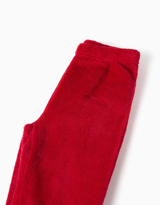 Pijama em lã coral com rena bordada para criança, branco/vermelho