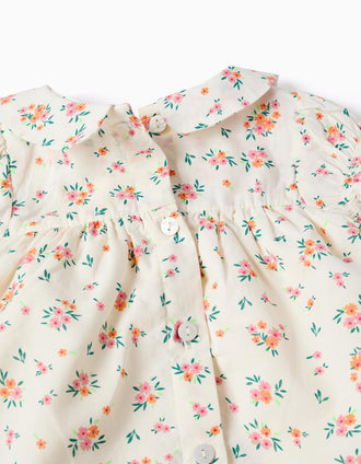 Short sleeve dress with floral pattern for newborn girls, beige