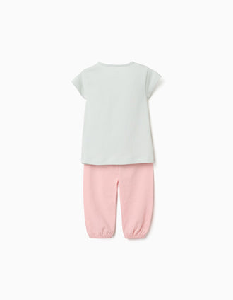 Pijama de algodón con estampado de flores para bebé niña, verde/rosa