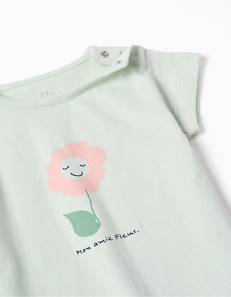 Pijama de algodón con estampado de flores para bebé niña, verde/rosa