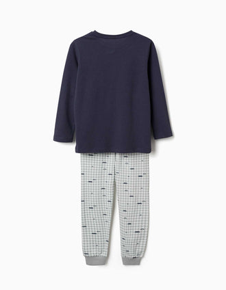 2 pijamas compridos de algodão com carros para menino, verde/azul