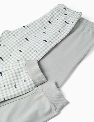 2 pijamas compridos de algodão com carros para menino, verde/azul