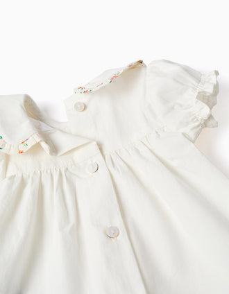 Cotton blouse and bloomers with ruffles for newborn girls, white