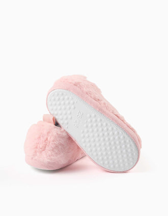 Plush slippers with Stitch embroidery for girls, light pink
