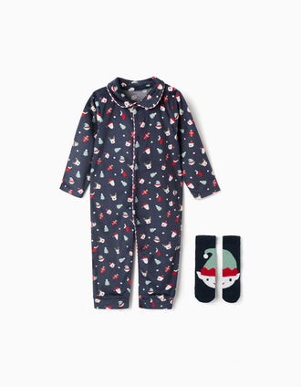 Babygrow + meias antiderrapantes para recém-nascidos e bebés, azul