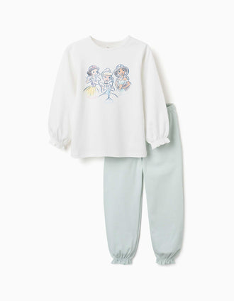 Pijama largo de algodón con princesas Disney para niña, blanco/verde