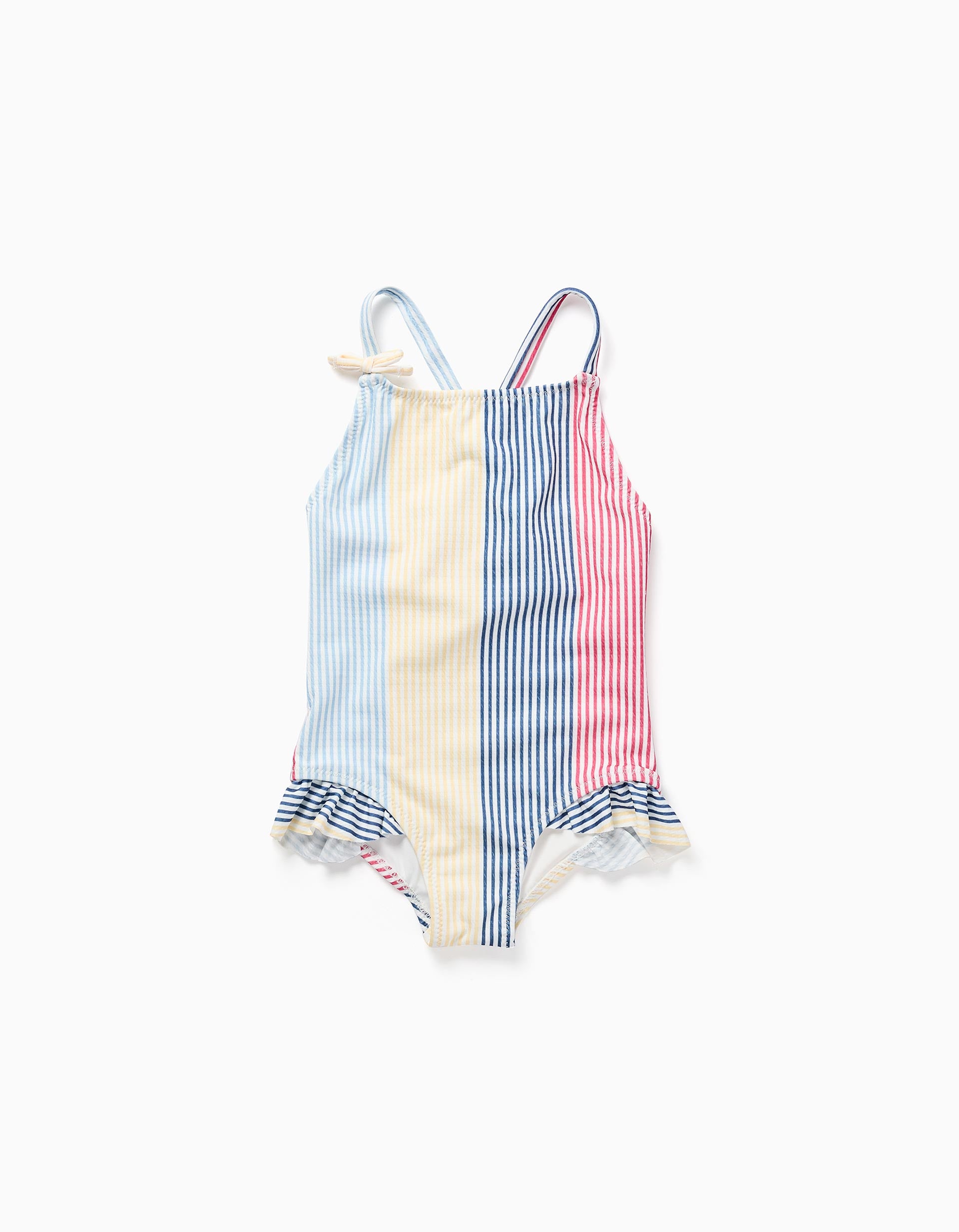 Striped swimsuit with ruffles You&Me for baby girls, red/blue/yellow