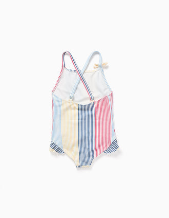 Striped swimsuit with ruffles You&Me for baby girls, red/blue/yellow