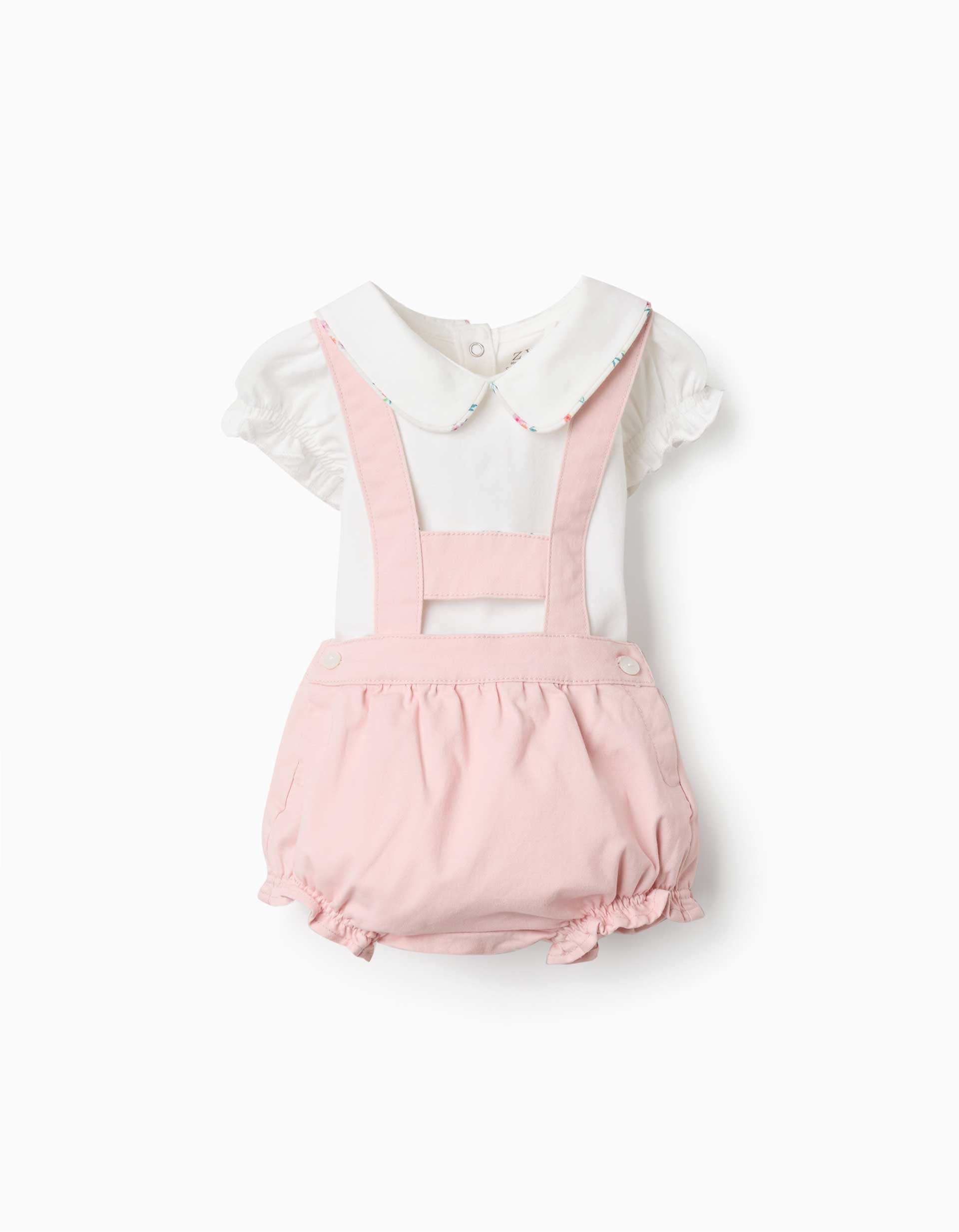 Ensemble body et short en coton pour nouveau-née, blanc/rose clair