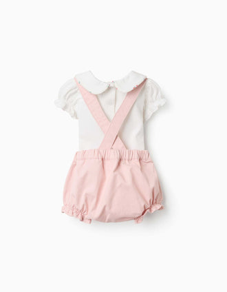 Ensemble body et short en coton pour nouveau-née, blanc/rose clair