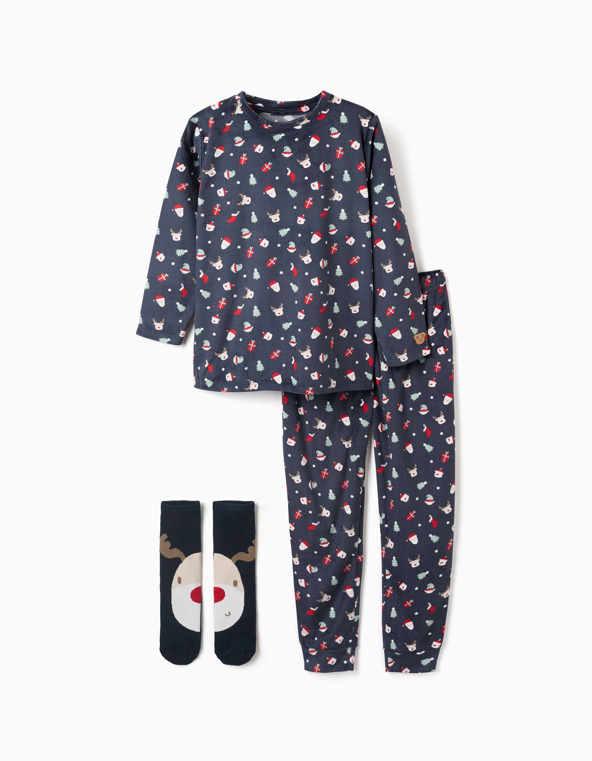 Pijama + calcetines antideslizantes con motivo para niños, azul marino